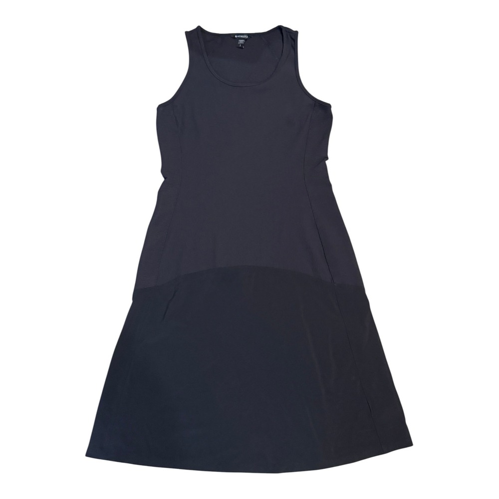 Athleta Ribbed Upper Smooth Hem Dress Blk Lrg Sleeveless Midi Scoop Neck (J)